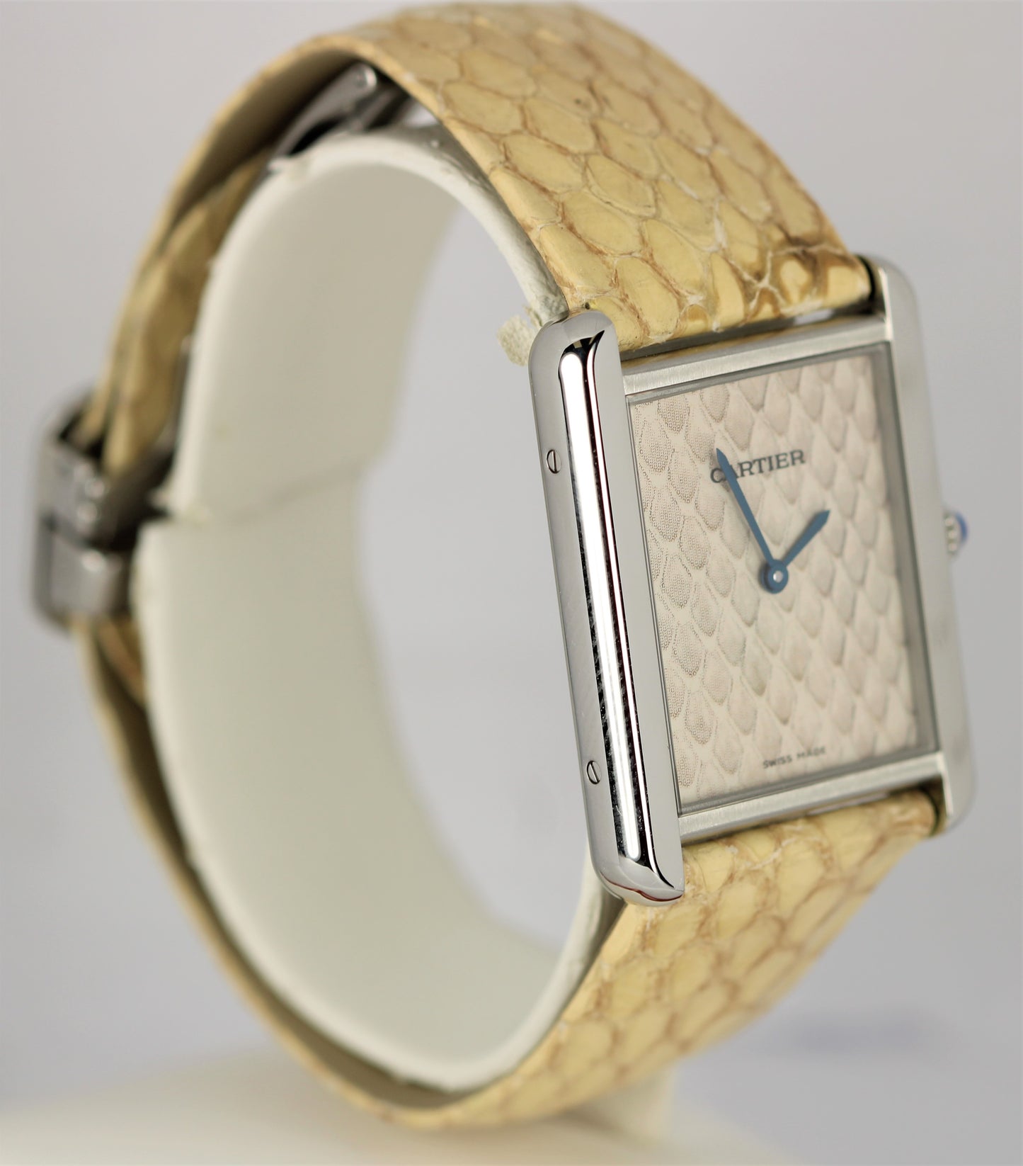 Cartier Tank Solo Stainless Steel Snake Dial 27mmX35mm Leather Strap 3169 Watch