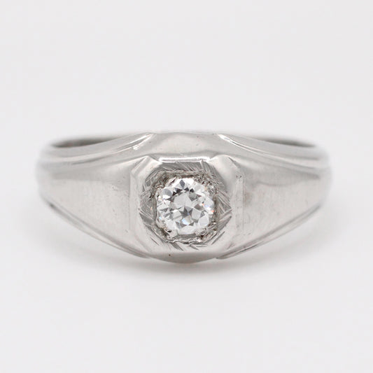 Vintage Men's 0.20ct Solitaire Diamond Band Ring - 14k White Gold Size - 9 3/4