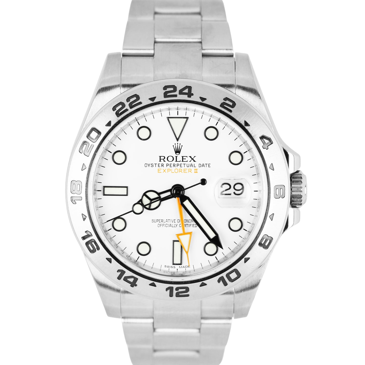 Rolex Explorer II Date Stainless Steel ORANGE Polar White 42mm 216570 Watch