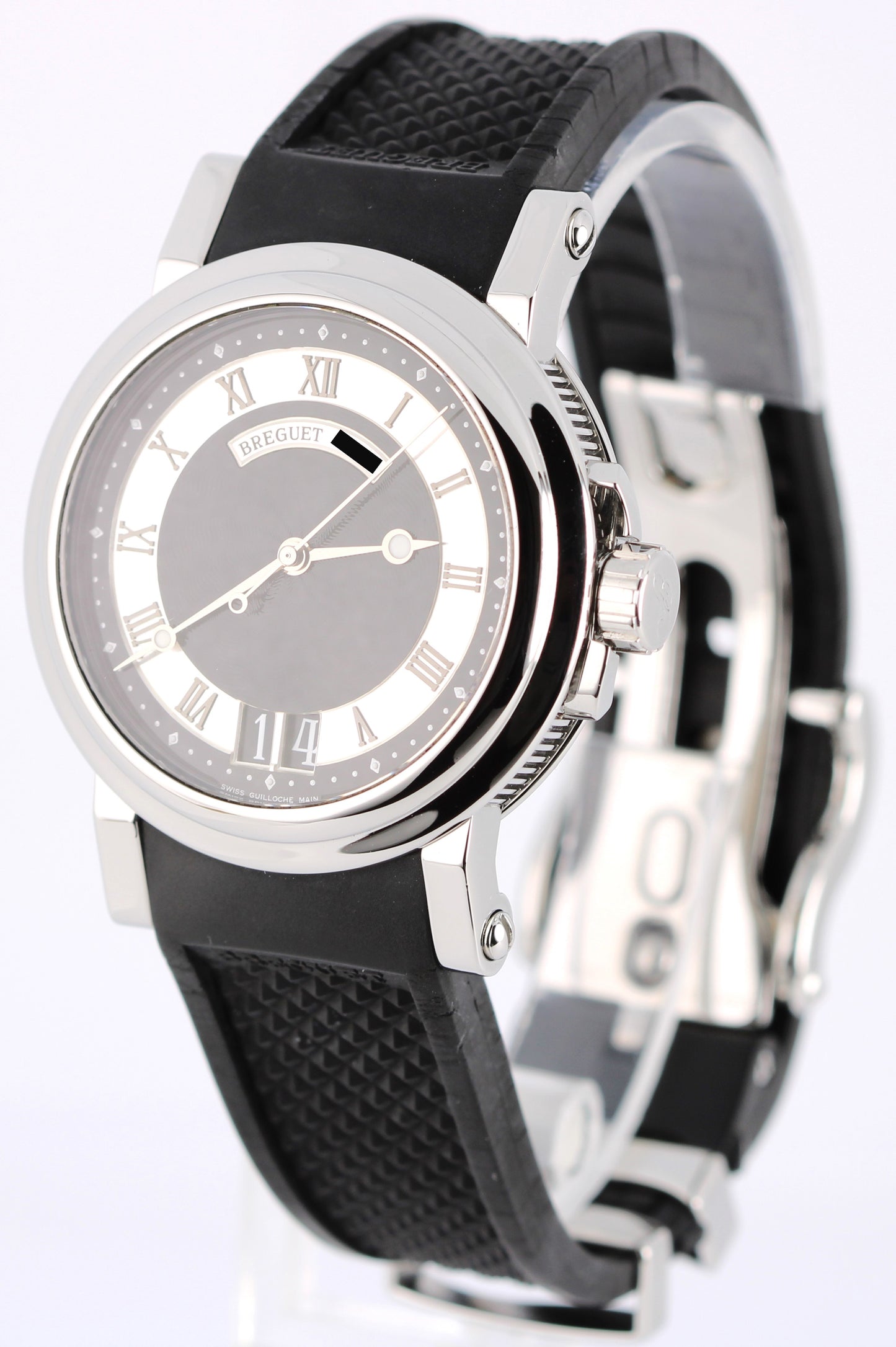 Breguet Horloger de la Marine Big Date Steel Black Roman 39mm 5817 Rubber Watch