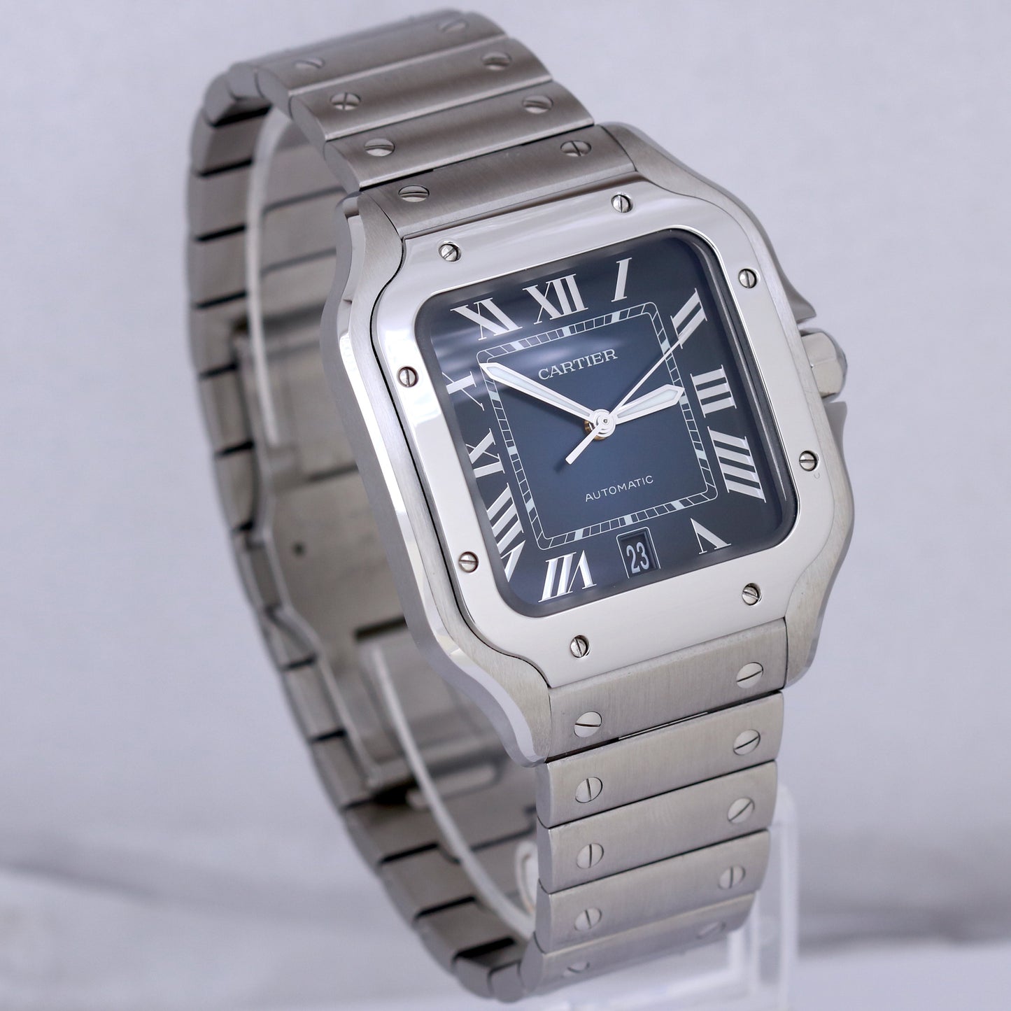 MINT Cartier Santos 40mm BLUE Roman 4072 WSSA0030 Stainless Steel Date Watch