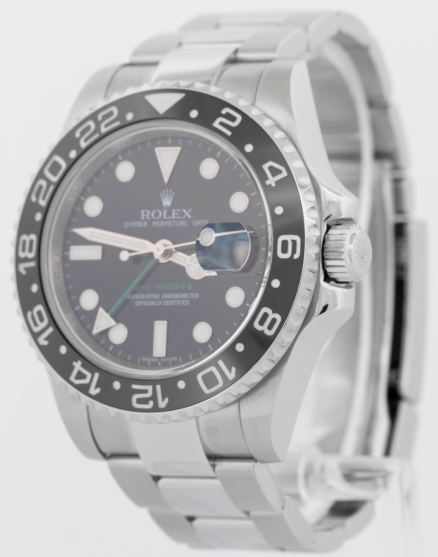 PAPERS Rolex GMT-Master II BLACK Green Stainless Steel Watch 40mm 116710 LN BOX