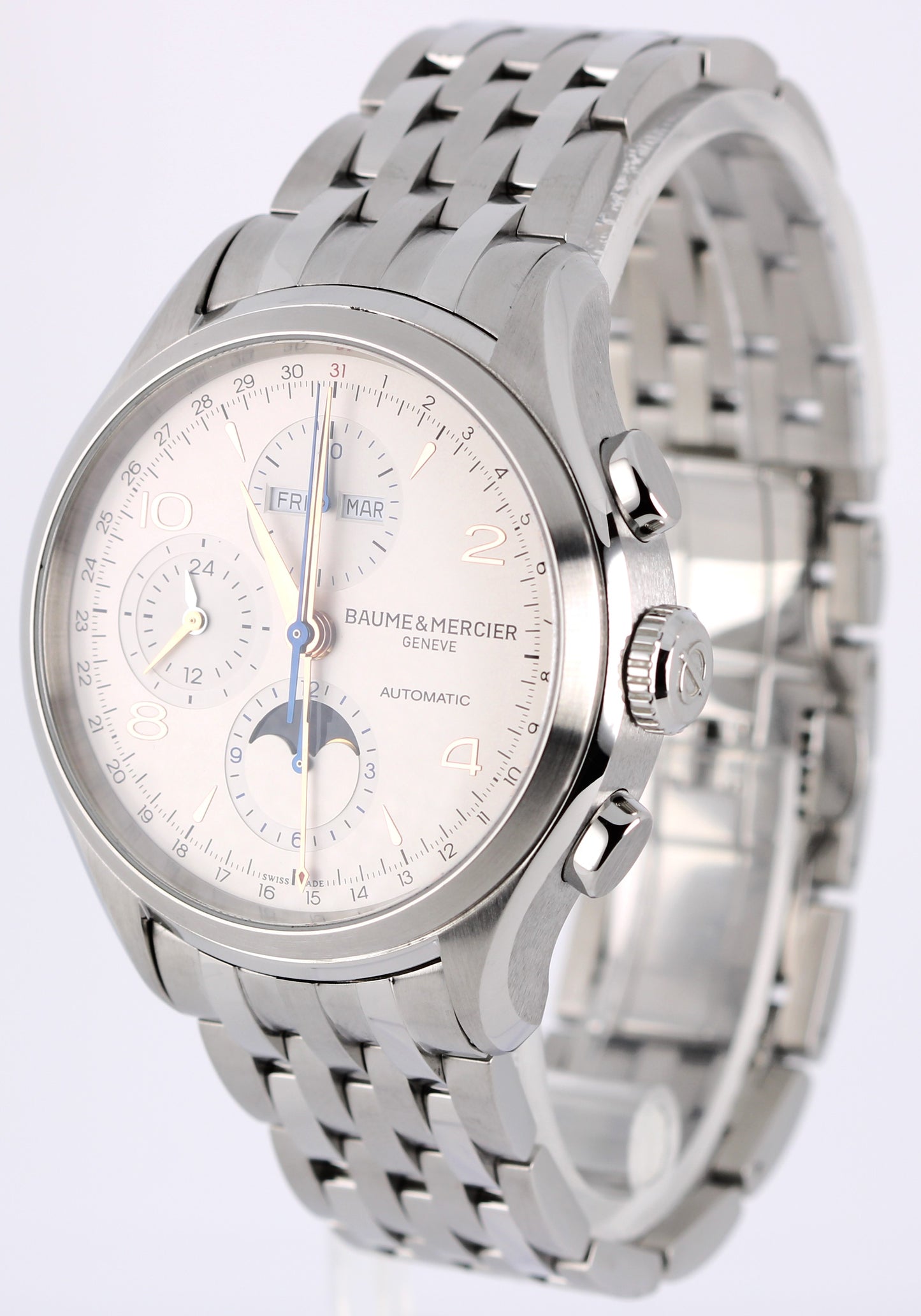 Baume & Mercier Clifton Triple Date Stainless Steel Ivory 43mm 65793 Watch