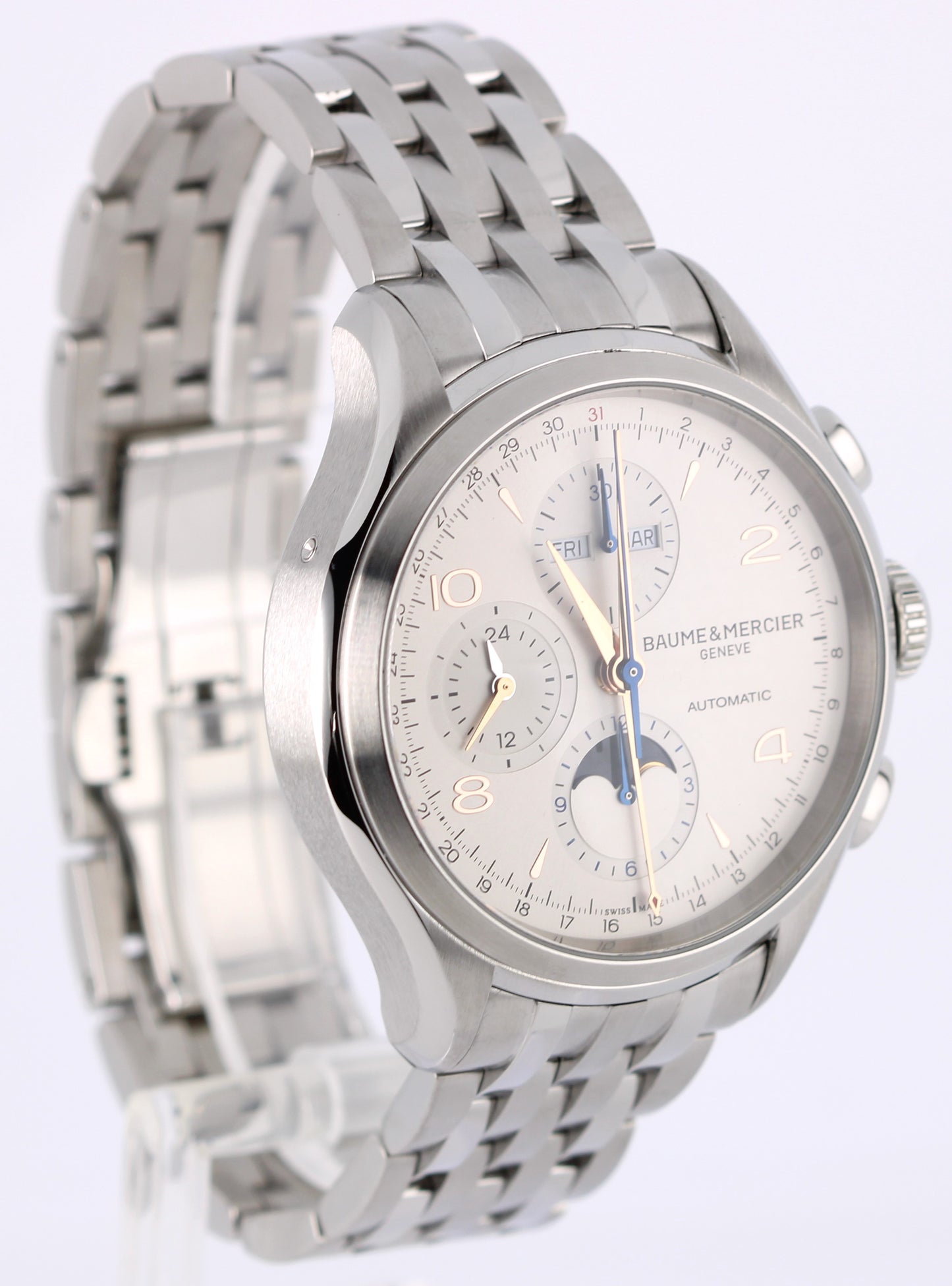 Baume & Mercier Clifton Triple Date Stainless Steel Ivory 43mm 65793 Watch