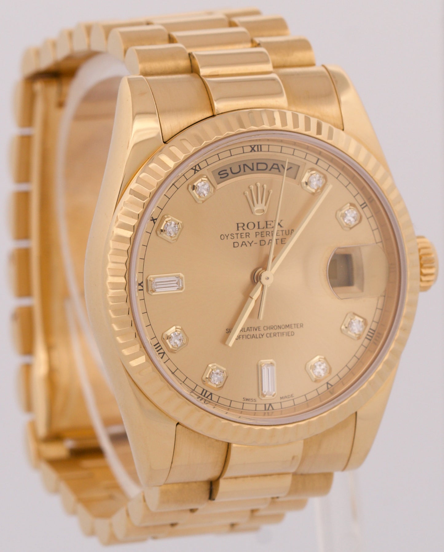 Rolex Day-Date President FACTORY DIAMOND 18K Yellow Gold NEW BUCKLE 36mm 118238