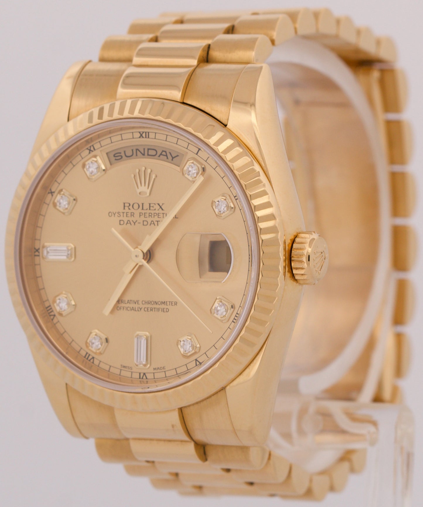 Rolex Day-Date President FACTORY DIAMOND 18K Yellow Gold NEW BUCKLE 36mm 118238