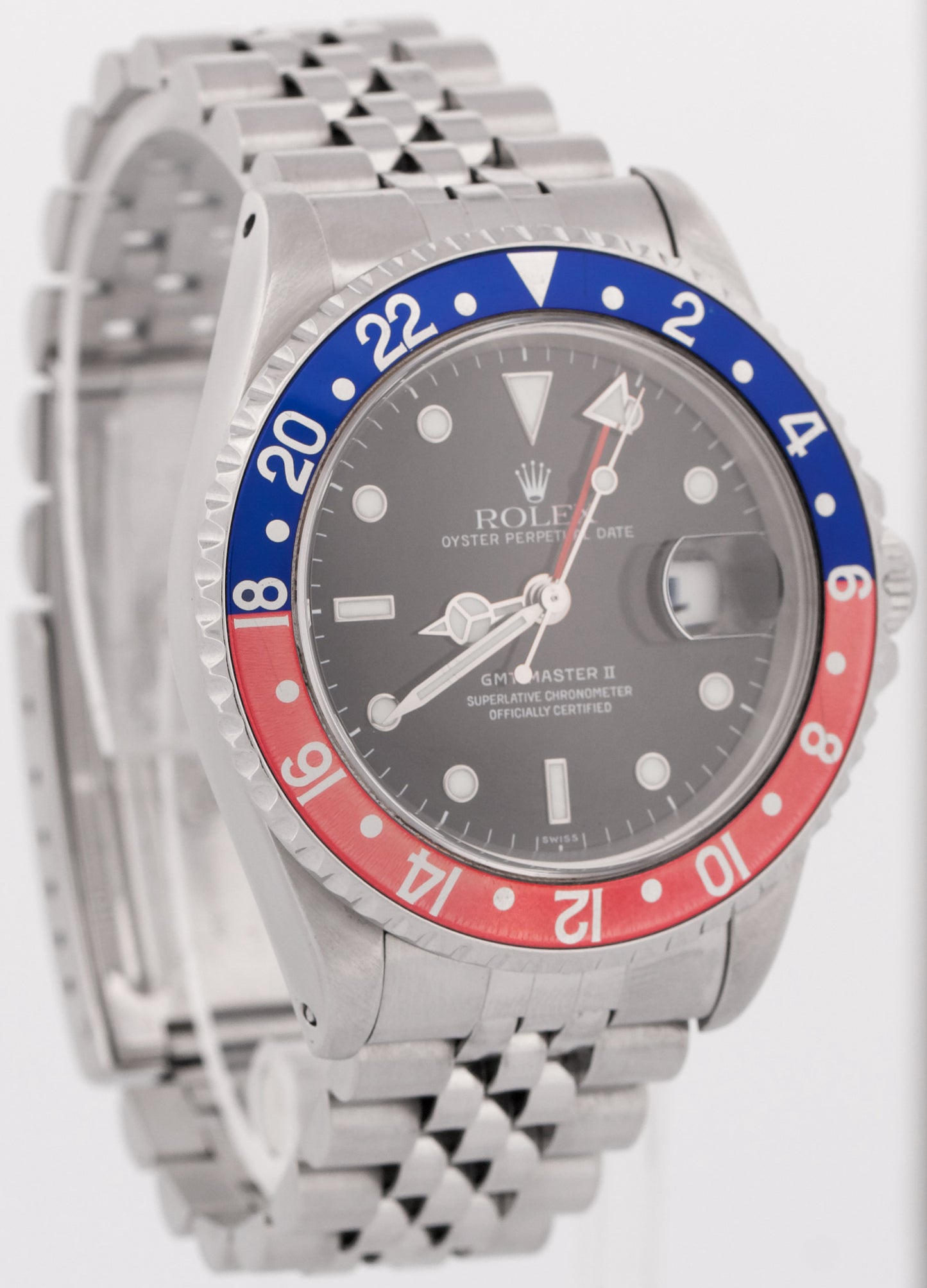 Rolex GMT-Master II 40mm PEPSI Red Blue Stainless Steel JUBILEE Date 16710 Watch