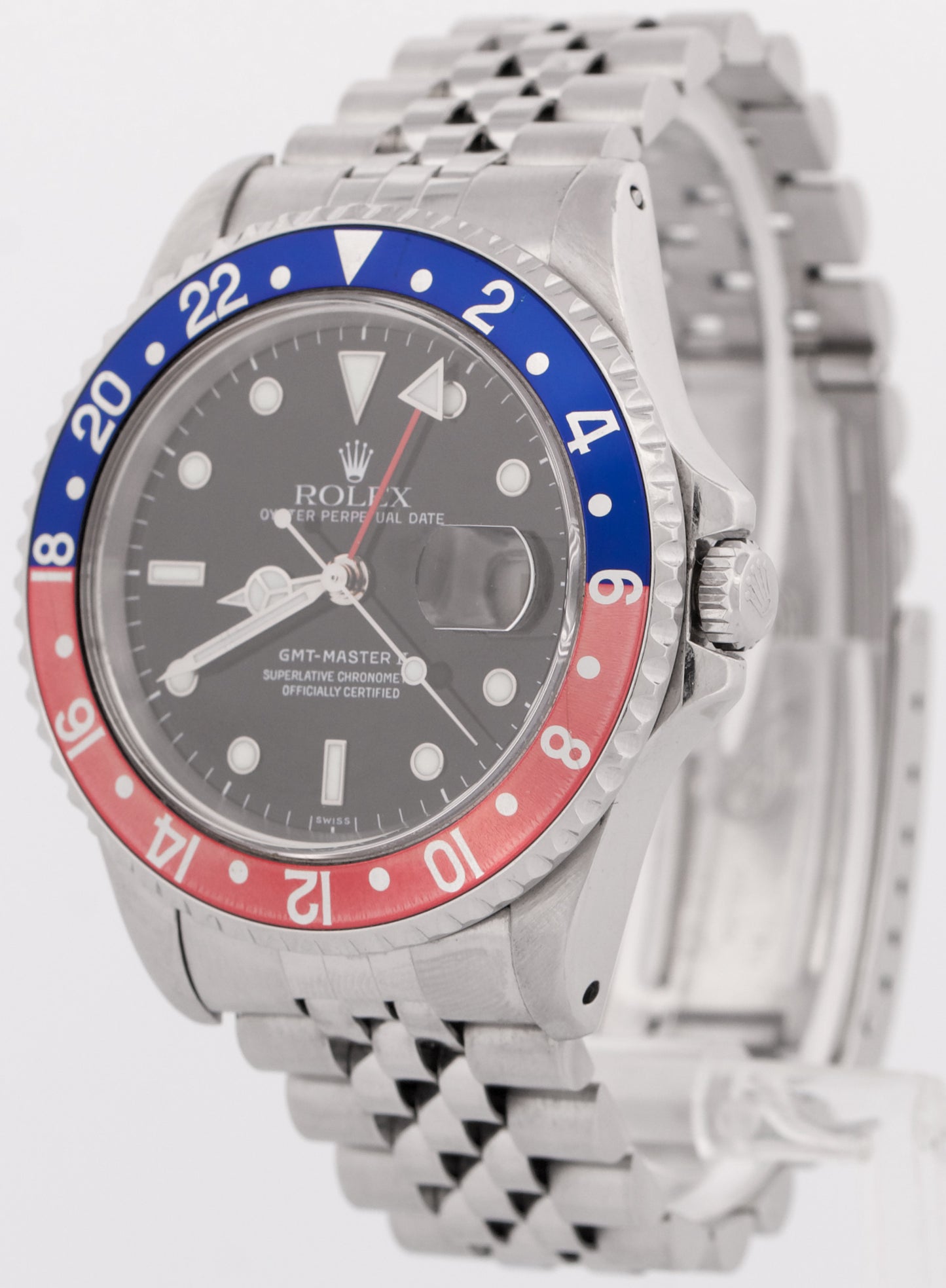 Rolex GMT-Master II 40mm PEPSI Red Blue Stainless Steel JUBILEE Date 16710 Watch