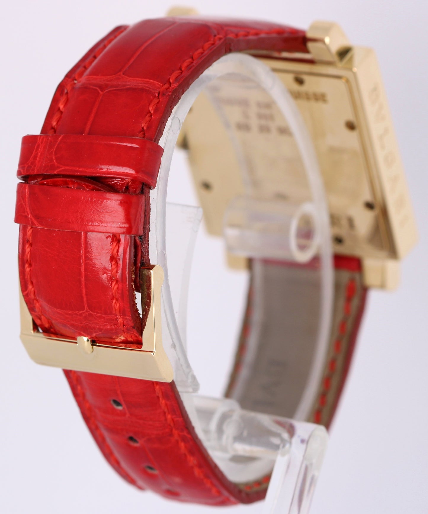 Bvlgari Quadratto 18k Yellow Gold Black 29mm QUARTZ Red Leather SQ 29 GL Watch