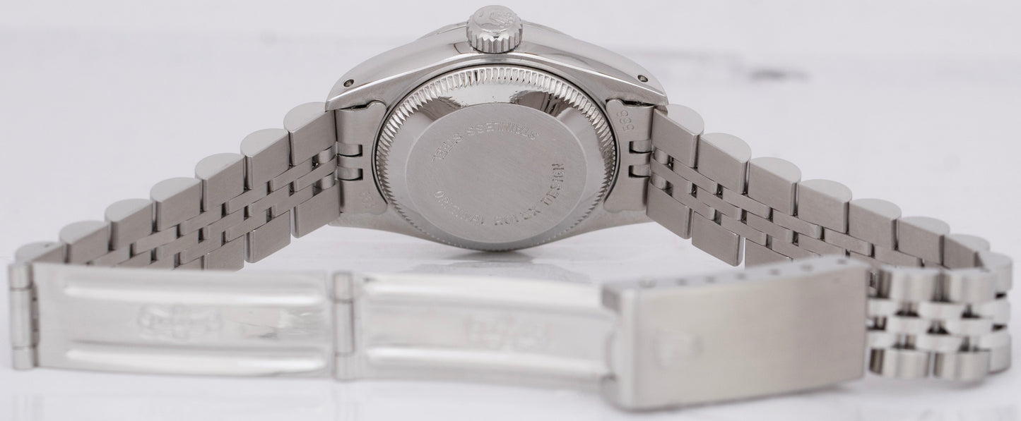 Ladies Rolex Oyster Perpetual Date Silver 26mm Engine-Turned Steel Watch 69190