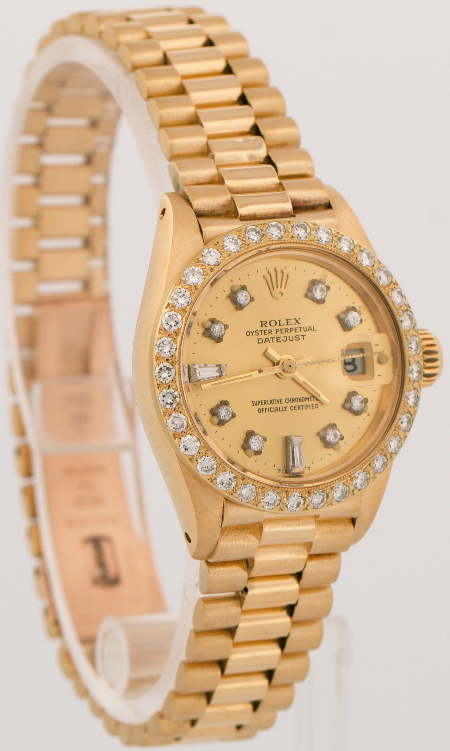 VINTAGE Ladies Rolex DateJust President CHAMPAGNE DIAMOND 26mm 18K Gold 6917