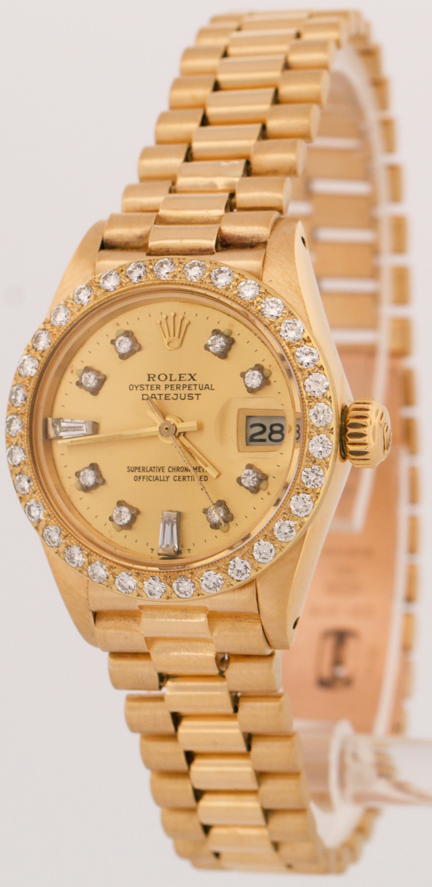VINTAGE Ladies Rolex DateJust President CHAMPAGNE DIAMOND 26mm 18K Gold 6917