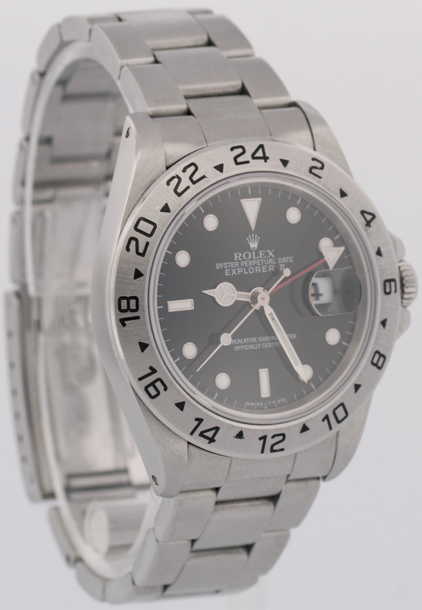 Rolex Explorer II 40mm BLACK Red Stainless Steel Oyster Date GMT Watch 16570