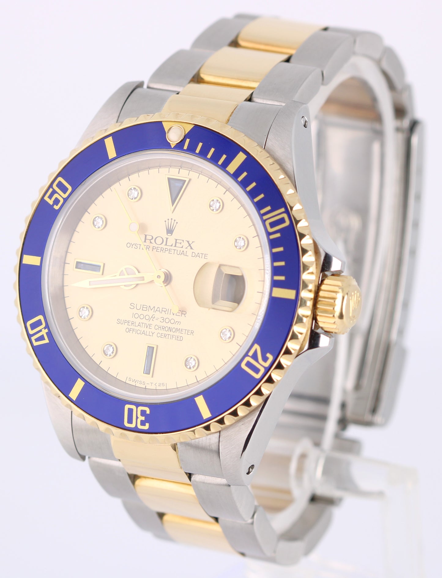UNPOL. Rolex Submariner Date Two-Tone SERTI DIAMOND CHAMPAGNE 40mm 16613 Watch