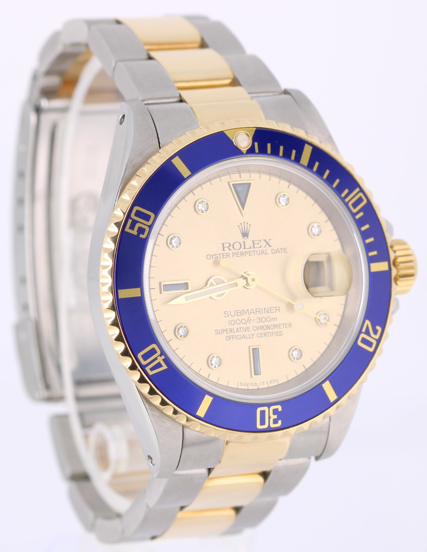 UNPOL. Rolex Submariner Date Two-Tone SERTI DIAMOND CHAMPAGNE 40mm 16613 Watch