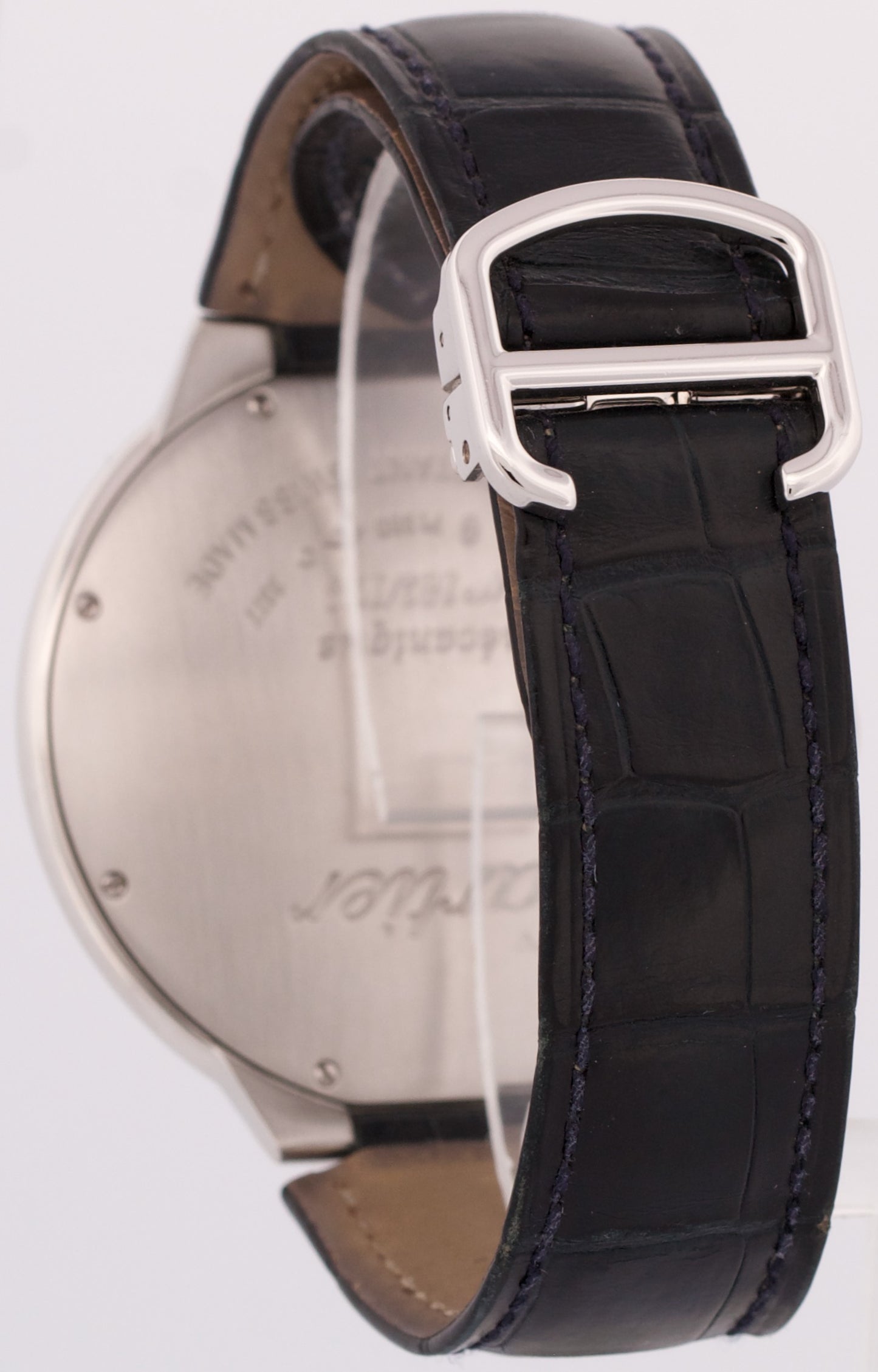 Cartier Ballon Bleu XL 46mm PLATINUM Roman BLUE Leather Automatic Watch 3377