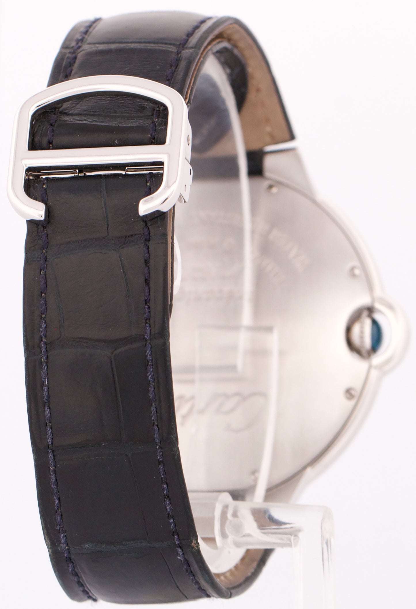 Cartier Ballon Bleu XL 46mm PLATINUM Roman BLUE Leather Automatic Watch 3377
