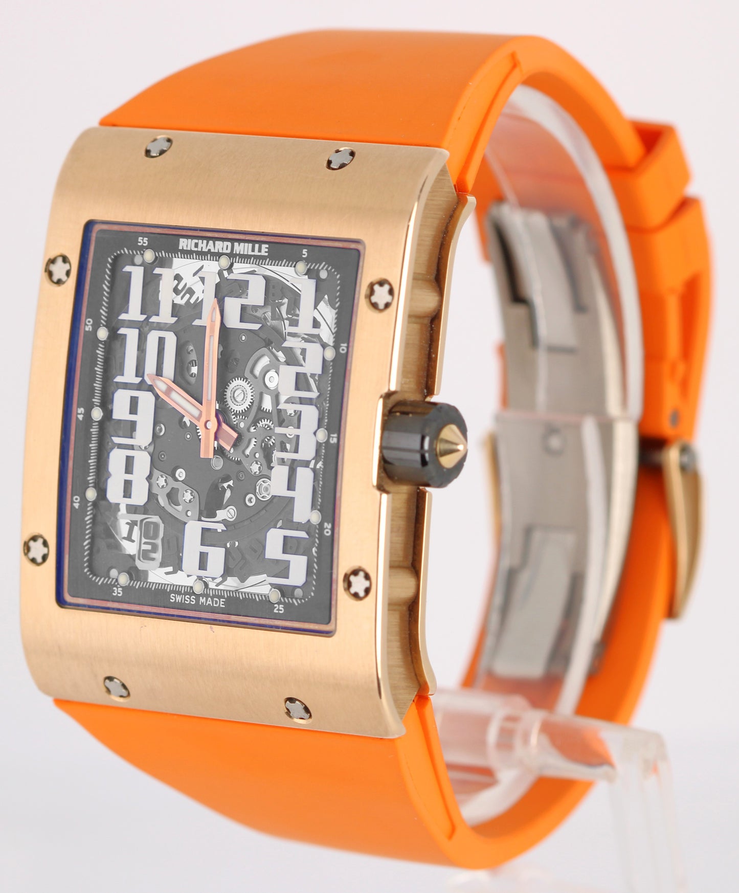 Richard Mille RM016 Extra Flat 18k Rose Gold Skeleton 38x49 Orange Rubber Watch