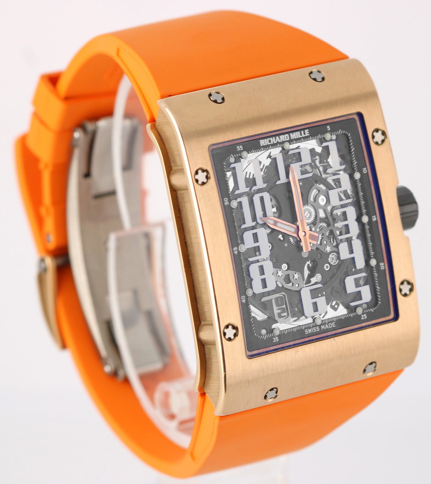 Richard Mille RM016 Extra Flat 18k Rose Gold Skeleton 38x49 Orange Rubber Watch