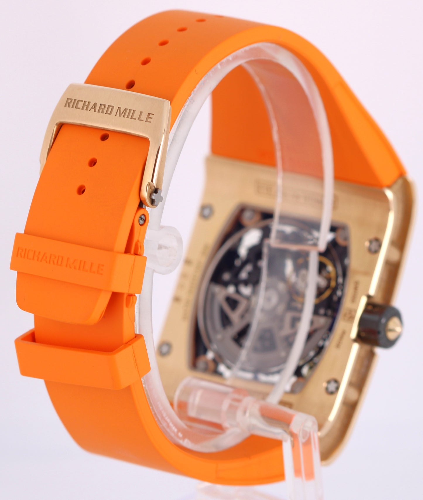 Richard Mille RM016 Extra Flat 18k Rose Gold Skeleton 38x49 Orange Rubber Watch
