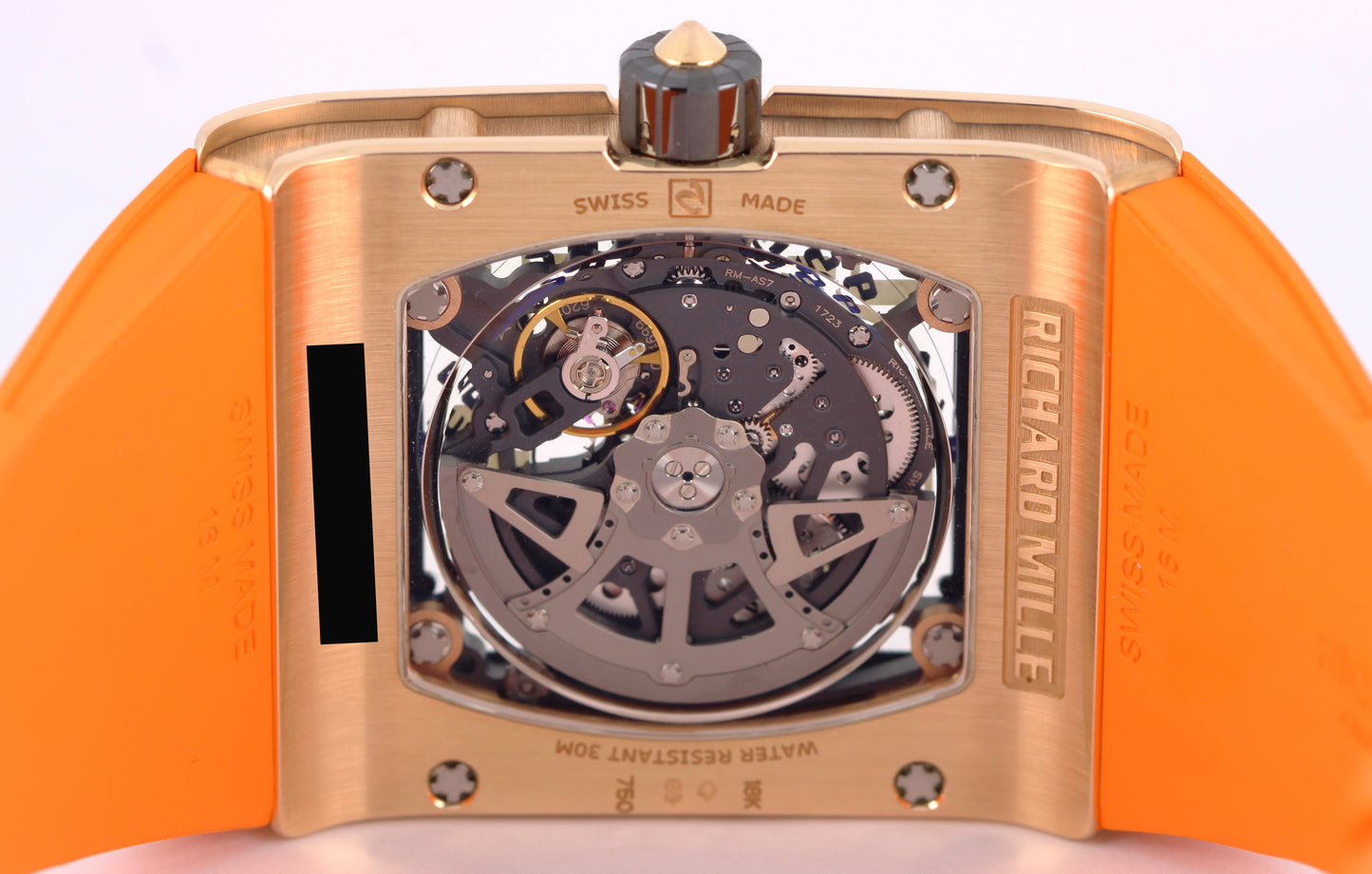Richard Mille RM016 Extra Flat 18k Rose Gold Skeleton 38x49 Orange Rubber Watch