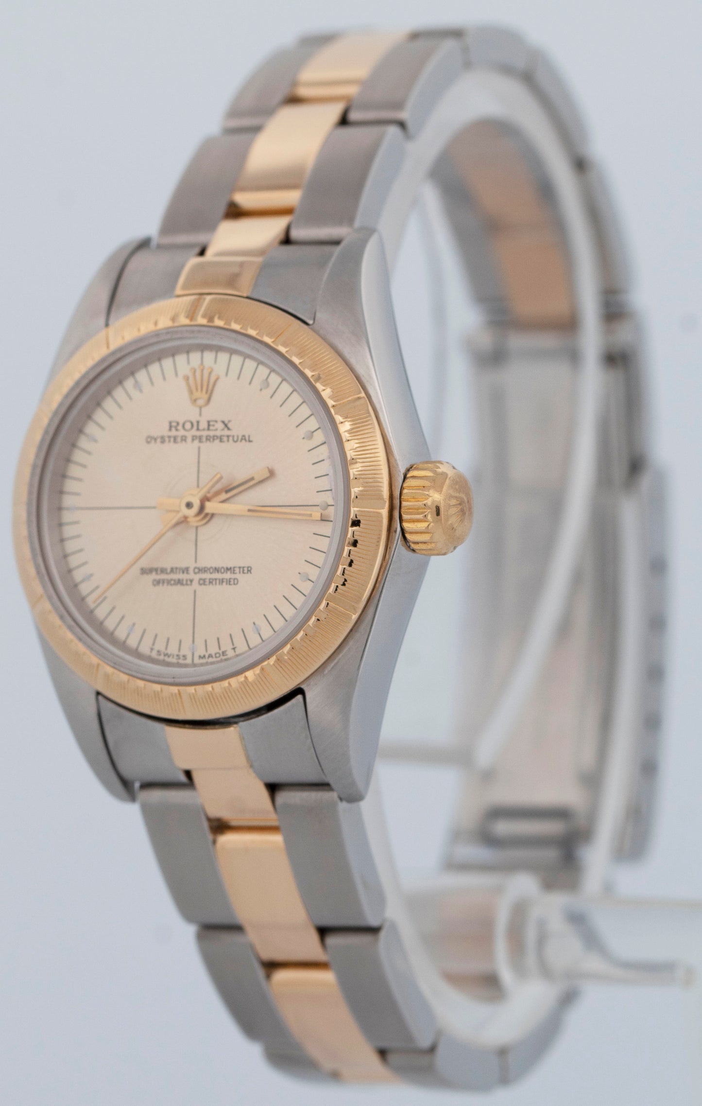 PAPERS Rolex Oyster Perpetual 24mm Two-Tone Champagne 18K Gold Watch 67243 BOX