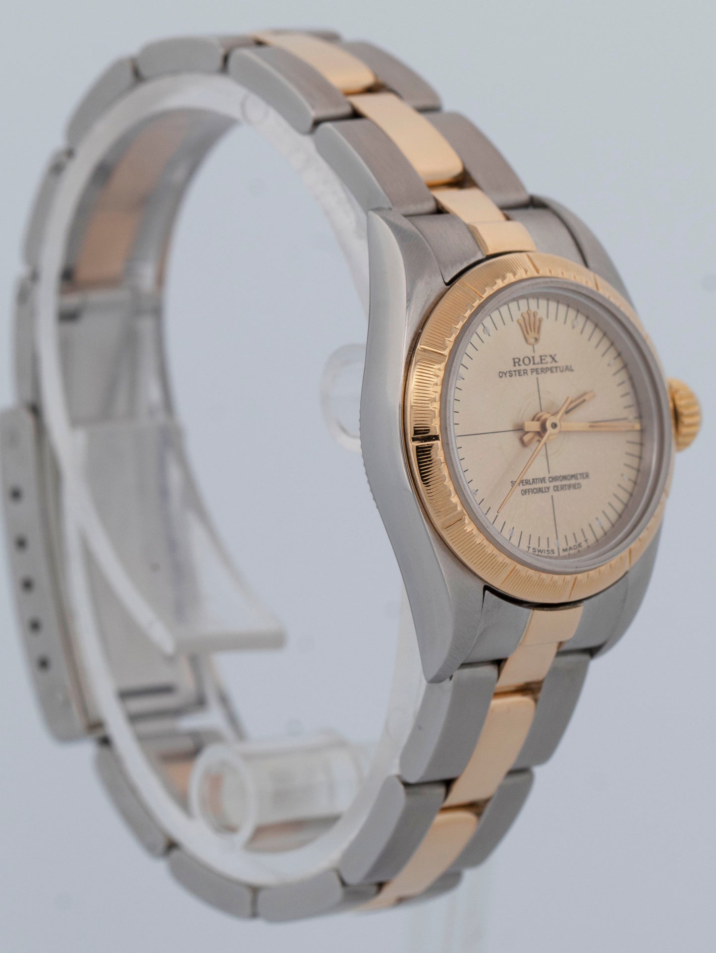 PAPERS Rolex Oyster Perpetual 24mm Two-Tone Champagne 18K Gold Watch 67243 BOX