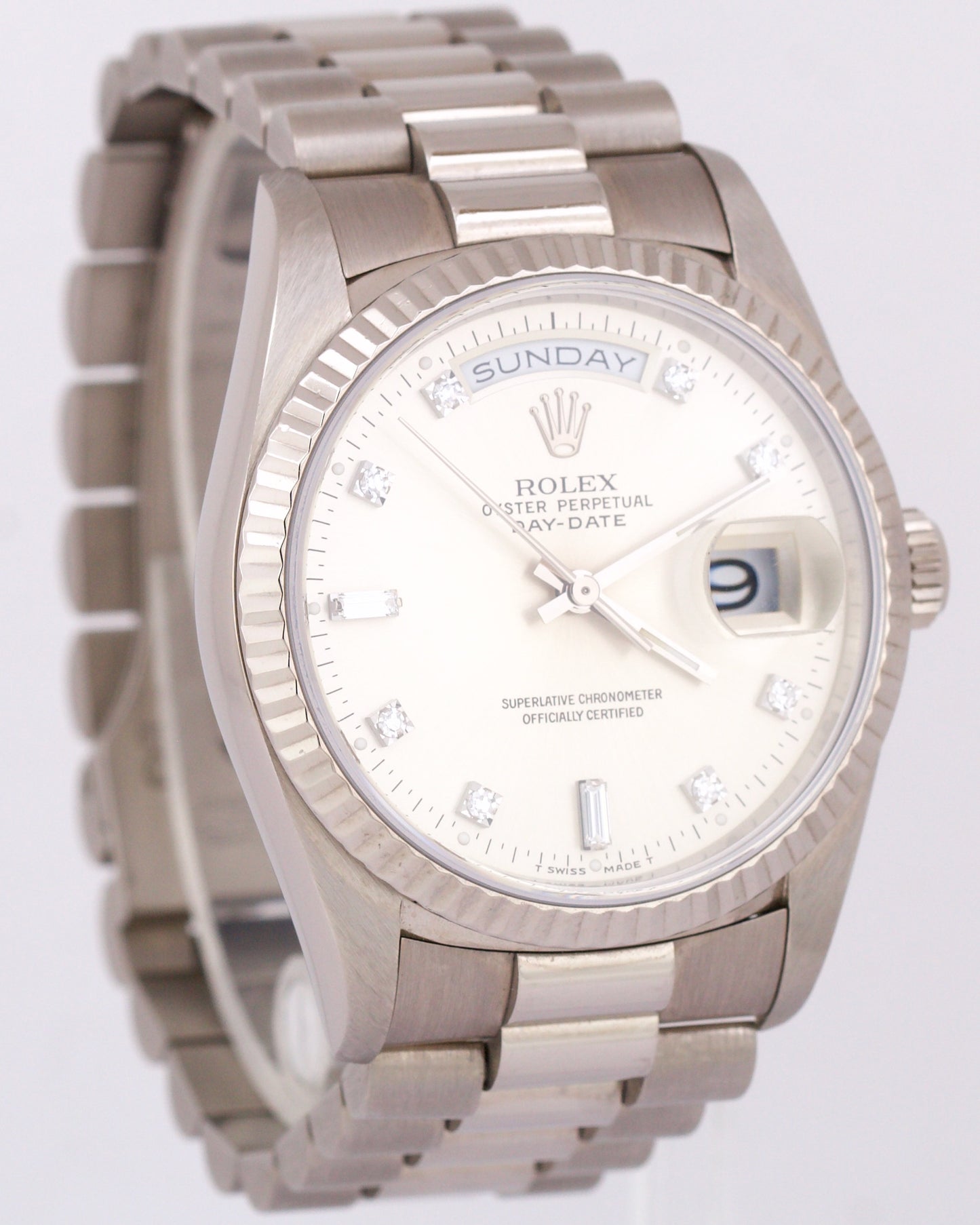 2021 RSC Rolex Day-Date President SILVER DIAMOND 36mm 18K White Gold 18239 Watch