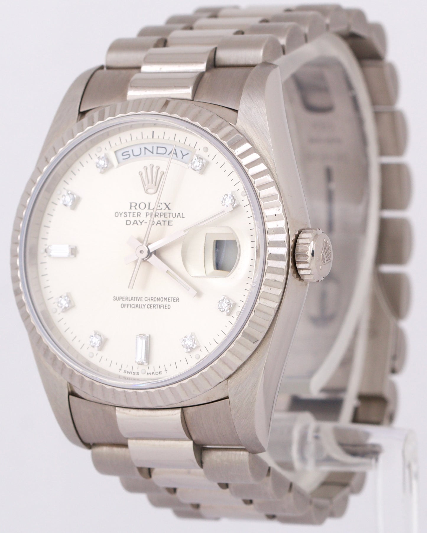 2021 RSC Rolex Day-Date President SILVER DIAMOND 36mm 18K White Gold 18239 Watch