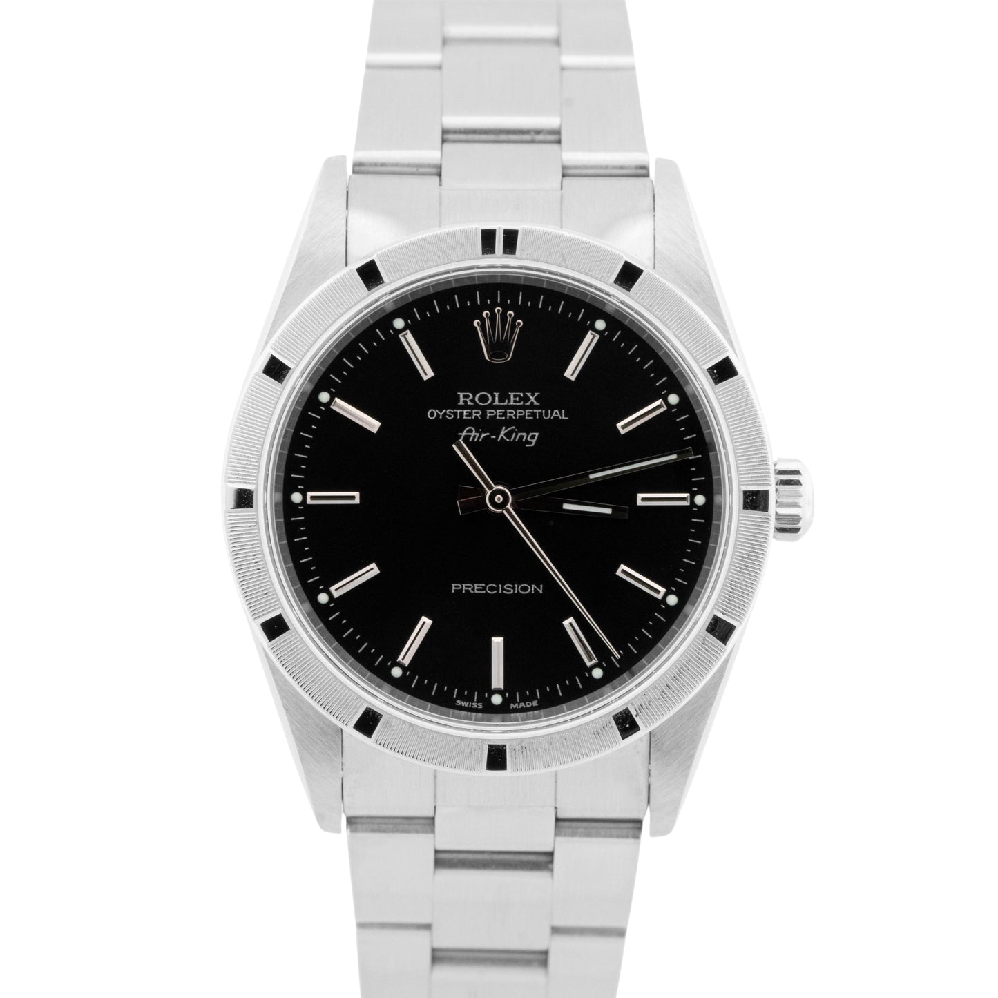 Rolex Oyster Perpetual Air-King Black Stainless Steel NO-HOLES 34mm Watch 14010M