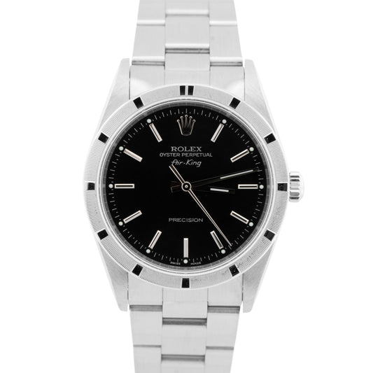 Rolex Oyster Perpetual Air-King Black Stainless Steel NO-HOLES 34mm Watch 14010M