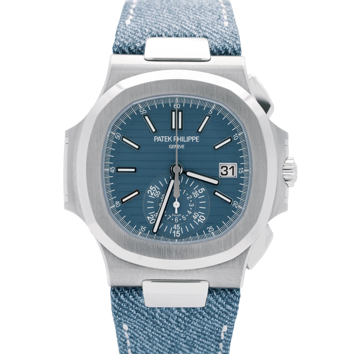 BRAND NEW 2025 Patek Philippe Nautilus 40.5mm Grey Blue Denim 5980/60G-001 B+P