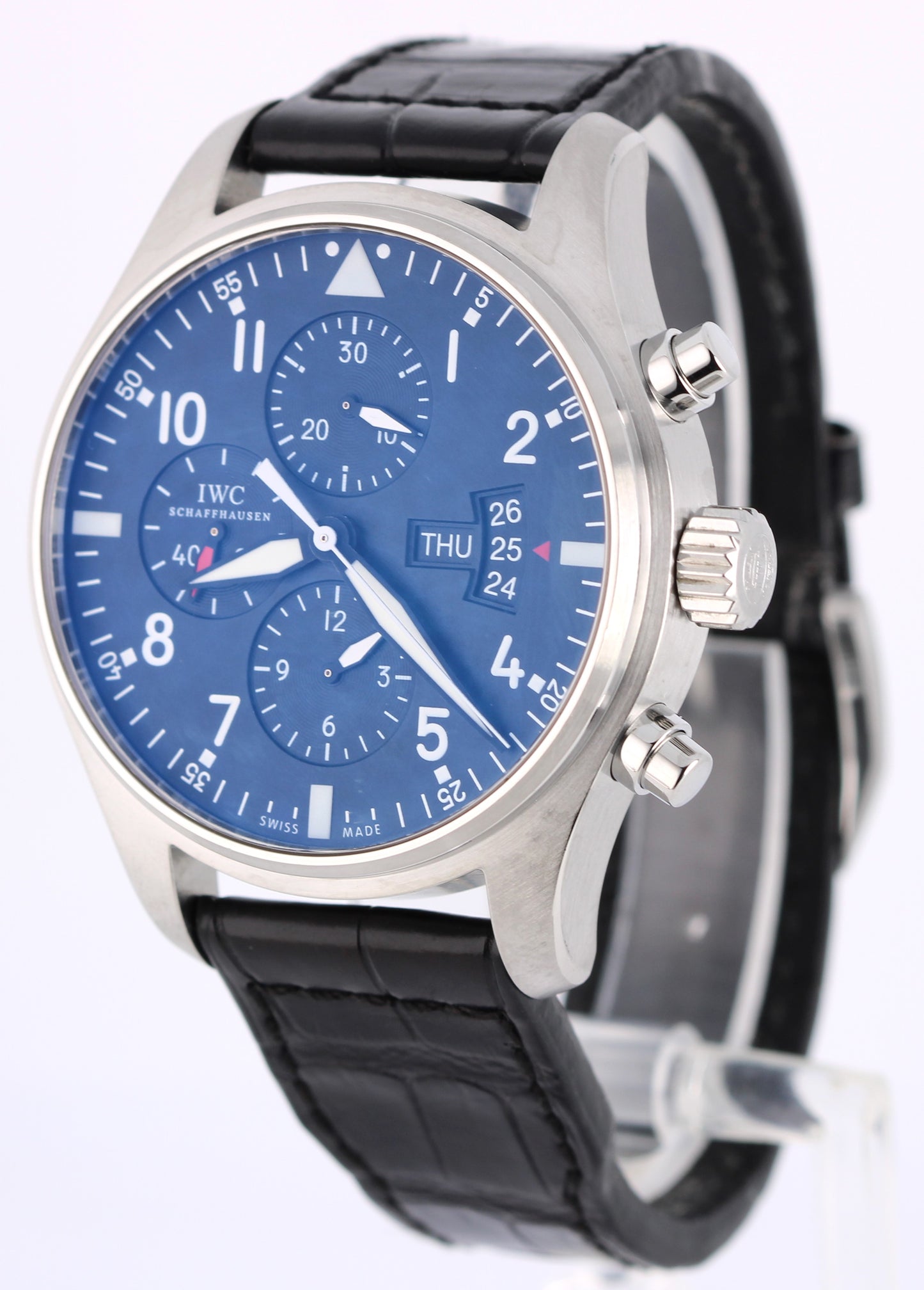 IWC Pilot Fliegeruhr PAPERS Steel Black 43mm Leather IW377701 Watch BOX
