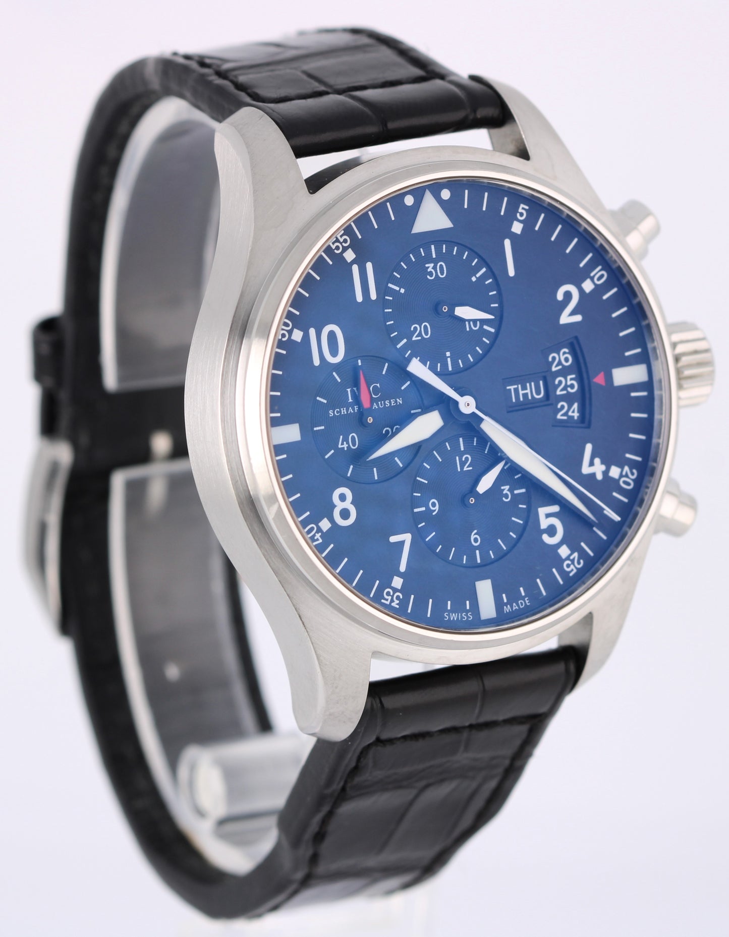 IWC Pilot Fliegeruhr PAPERS Steel Black 43mm Leather IW377701 Watch BOX