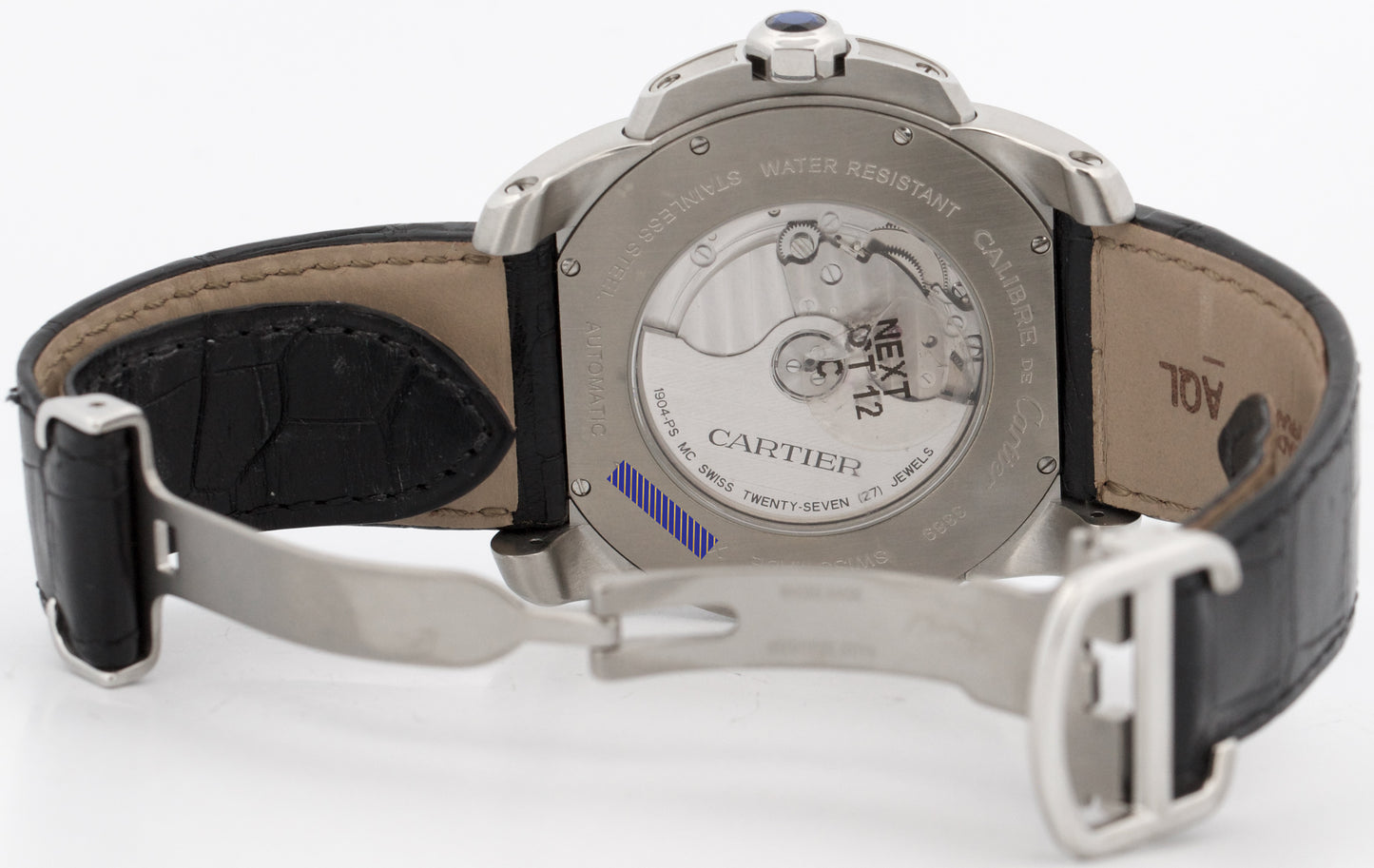 Men's Cartier Calibre SILVER ROMAN 42mm Steel Leather Date Watch 3389 / W7100037