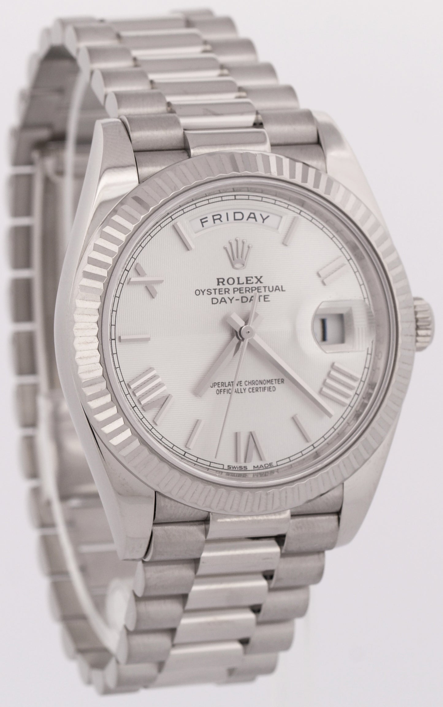 PAPERS Rolex Day-Date President SILVER QUADRANT ROMAN 18K Gold 40mm 228239 BOX