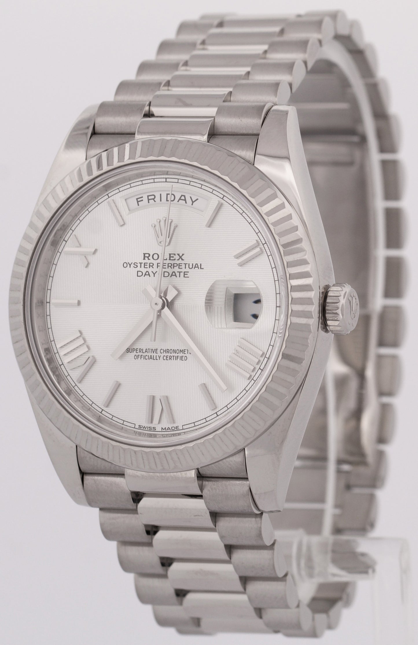 PAPERS Rolex Day-Date President SILVER QUADRANT ROMAN 18K Gold 40mm 228239 BOX