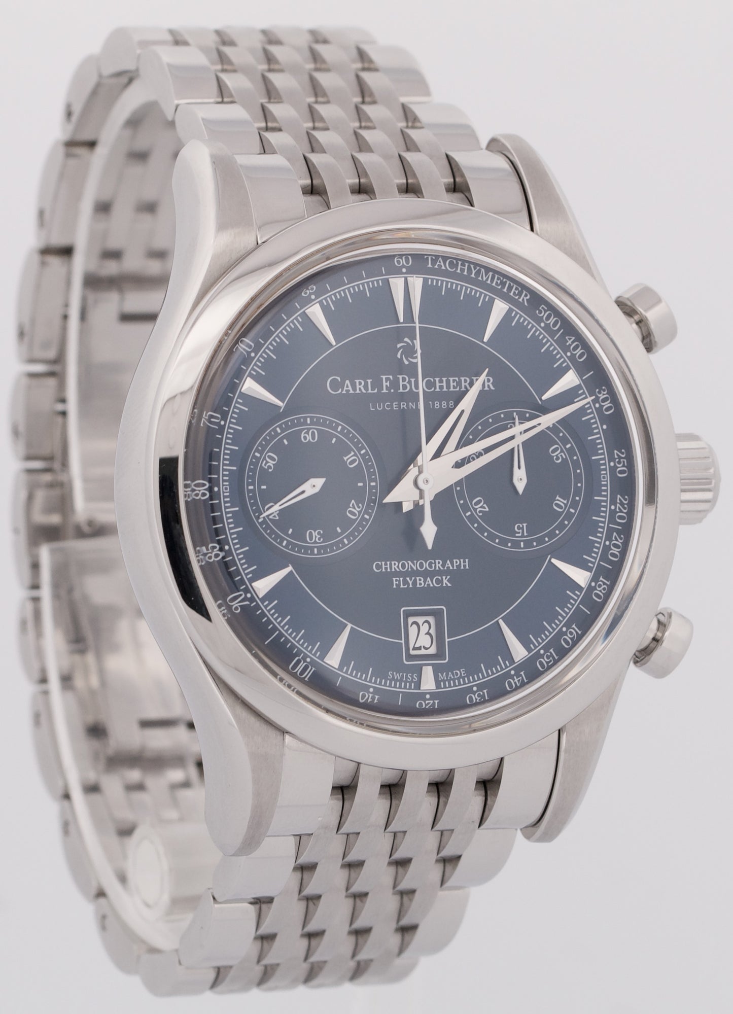 PAPERS Carl F. Bucherer Manero Flyback 43mm BLUE Stainless 00.10919.08.53.21 BOX