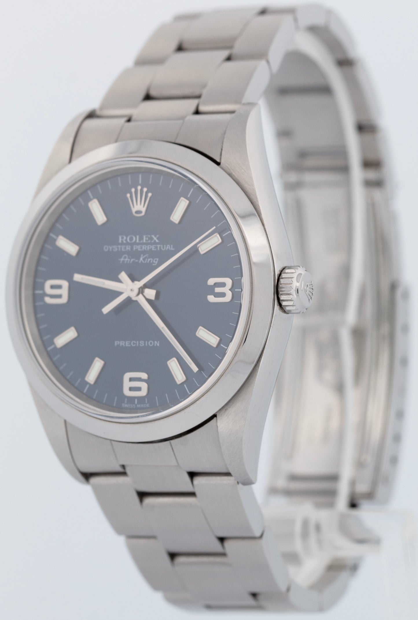MINT UNPOL. Rolex Air-King Precision BLUE Stainless Steel 34mm Watch 14000 M