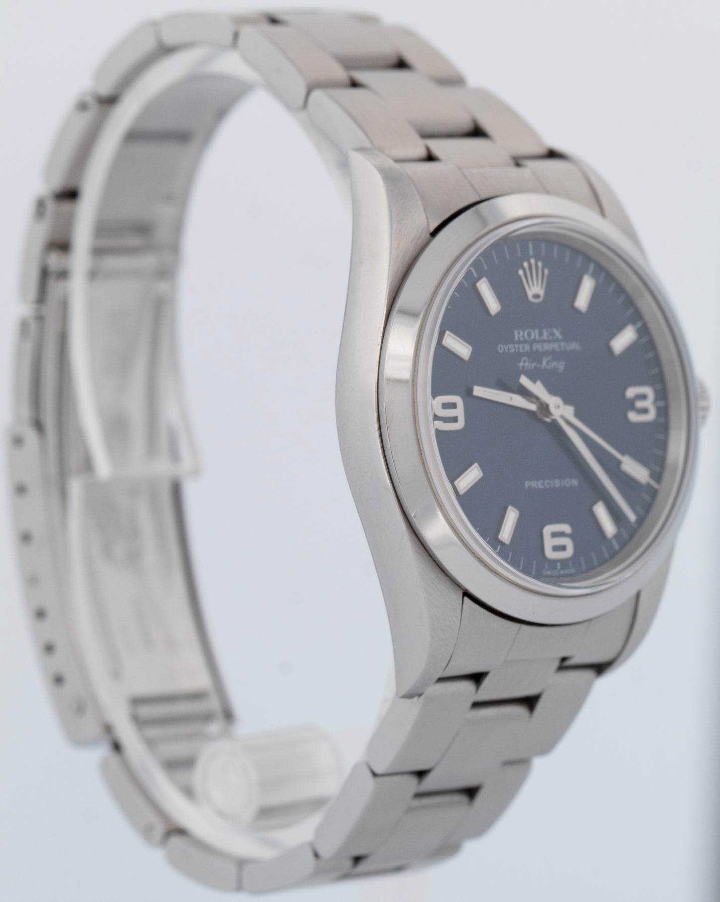 MINT UNPOL. Rolex Air-King Precision BLUE Stainless Steel 34mm Watch 14000 M
