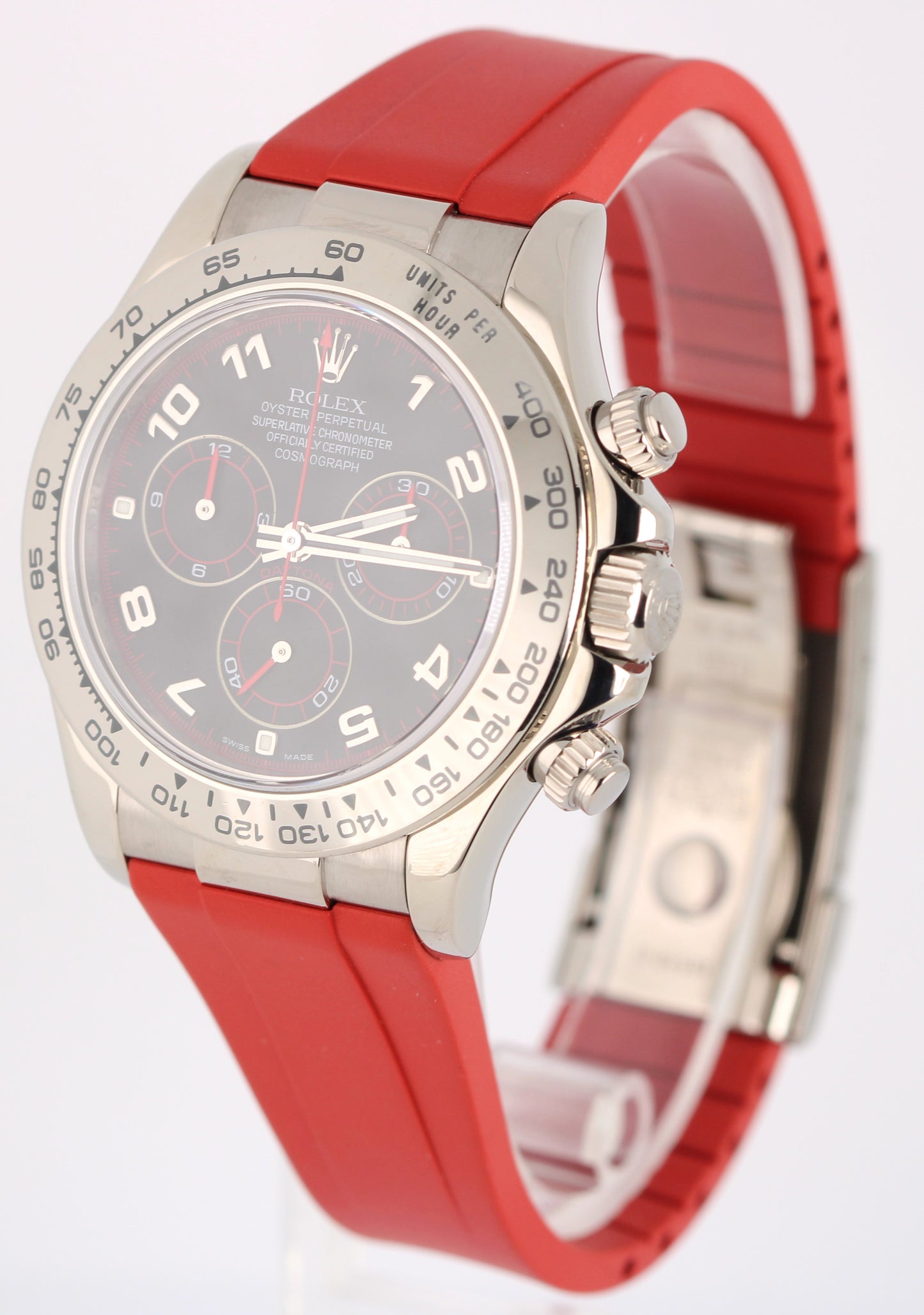 Rolex Daytona Cosmograph 18K White Gold BLACK Racing 40mm RedRubber 116519 Watch