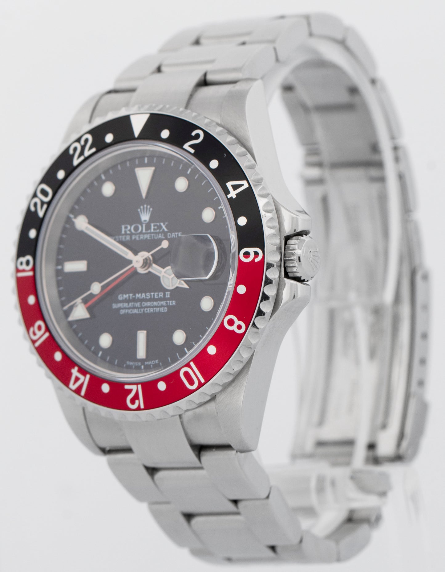 Rolex GMT-Master II 40mm COKE Red Black NO-HOLES Stainless Oyster Watch 16710