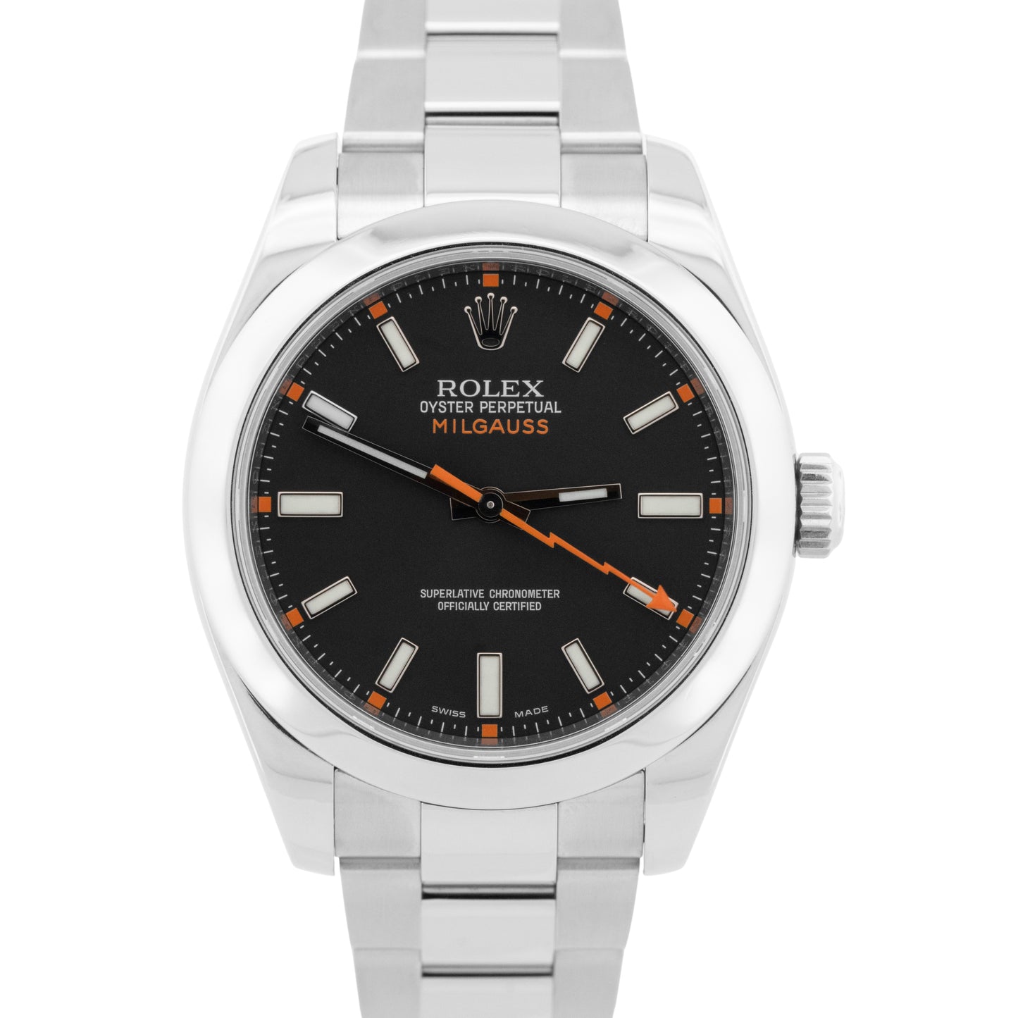 MINT Rolex Milgauss BLACK Orange Stainless Steel 40mm Oyster Watch 116400