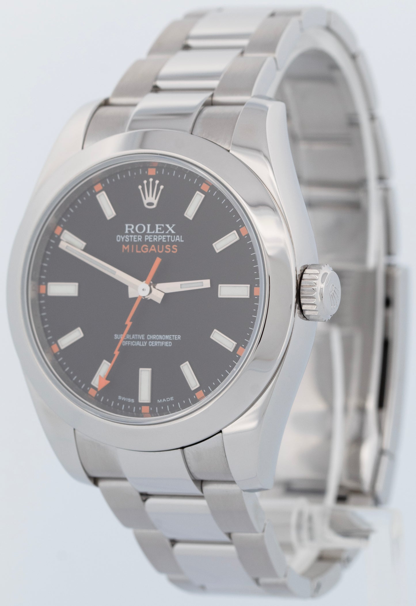 MINT Rolex Milgauss BLACK Orange Stainless Steel 40mm Oyster Watch 116400