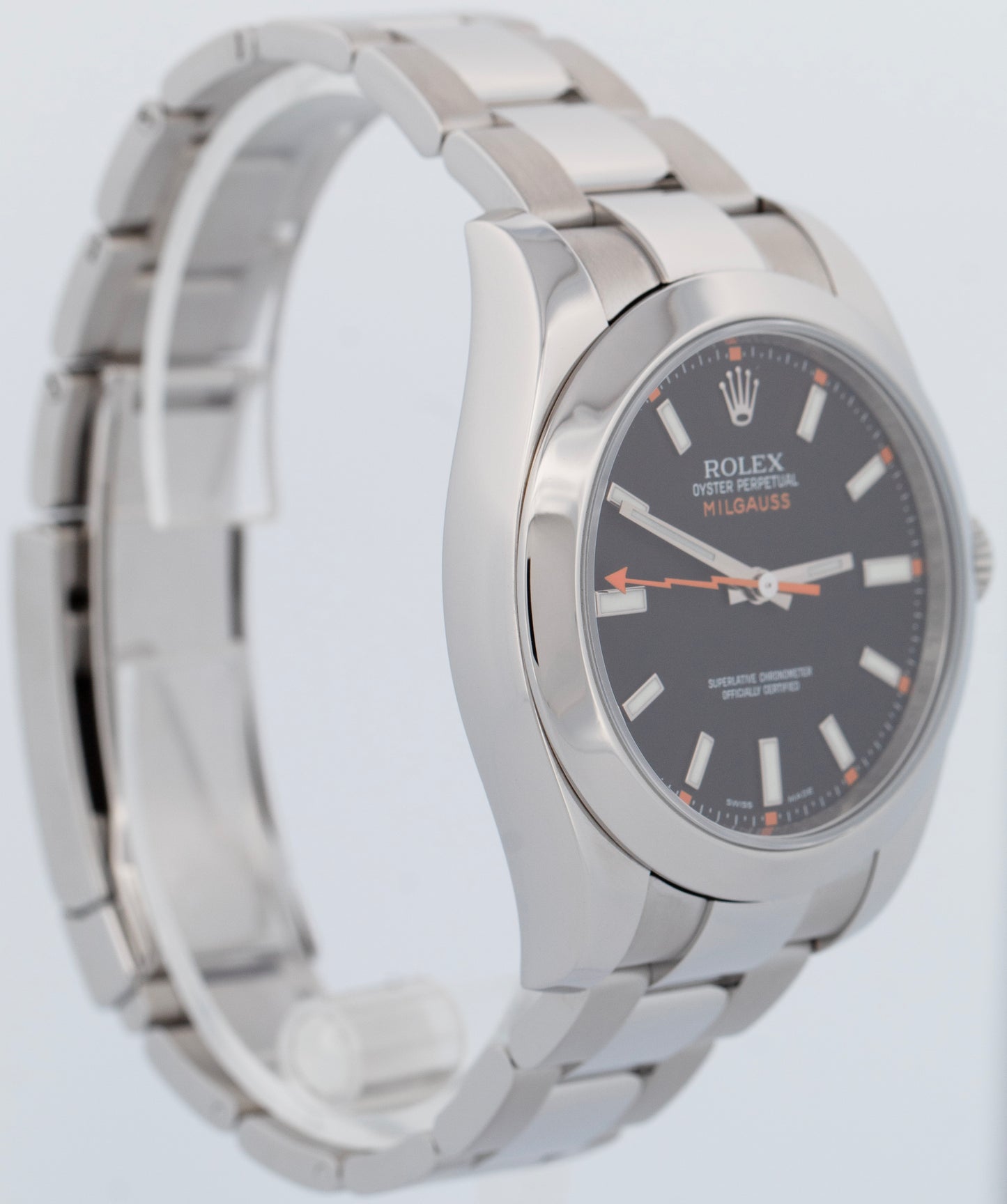 MINT Rolex Milgauss BLACK Orange Stainless Steel 40mm Oyster Watch 116400