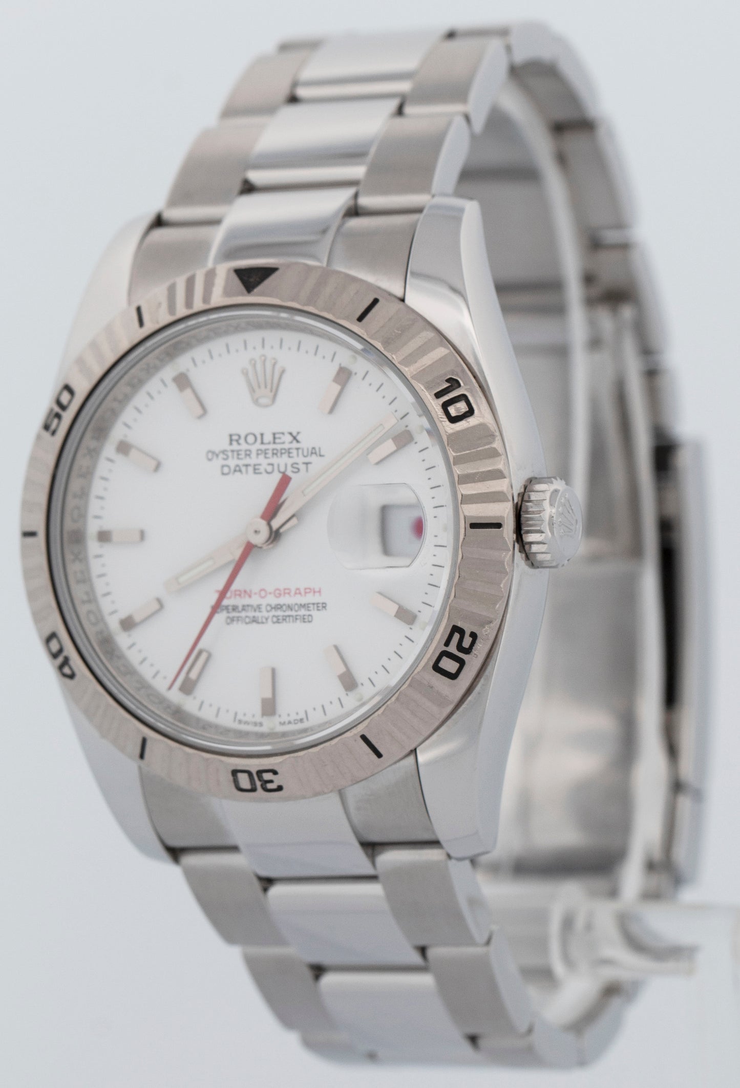 Rolex DateJust Turn-O-Graph Thunderbird White Red Stainless Steel Watch 116264