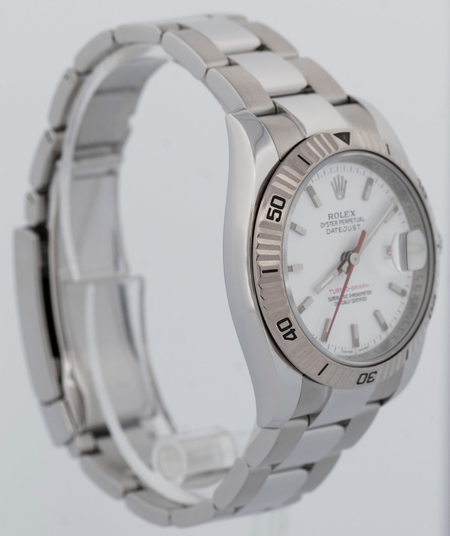 Rolex DateJust Turn-O-Graph Thunderbird White Red Stainless Steel Watch 116264