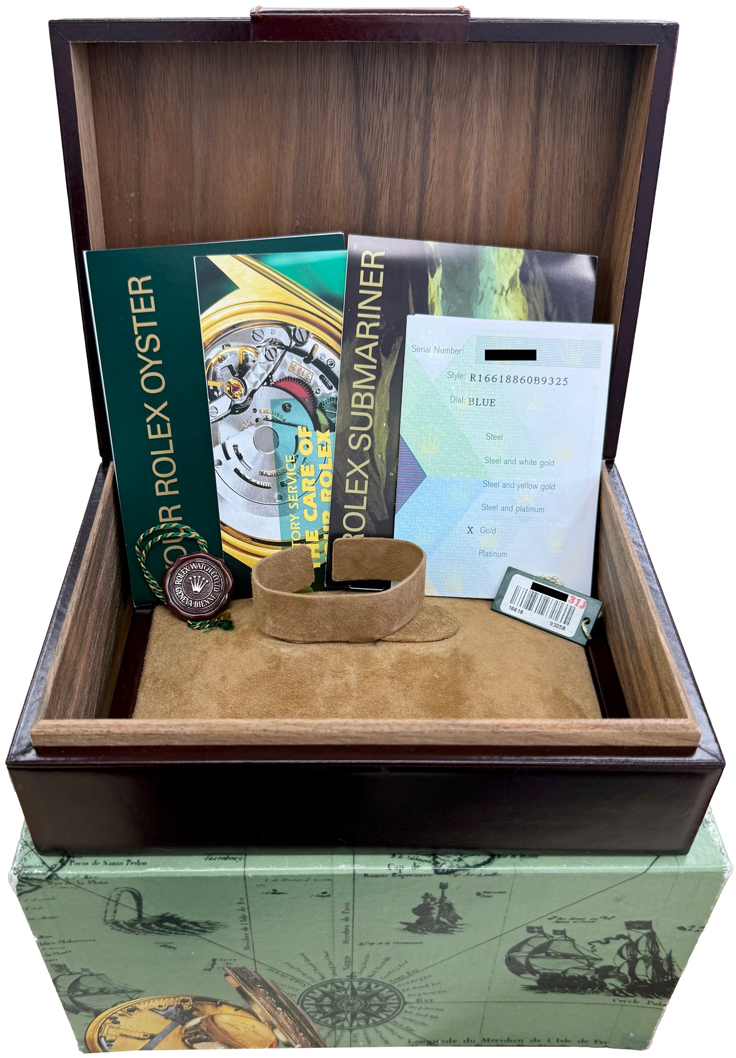 2005 PAPERS Rolex Submariner Date BLUE Yellow Gold 40mm Watch 16618 Watch BOX