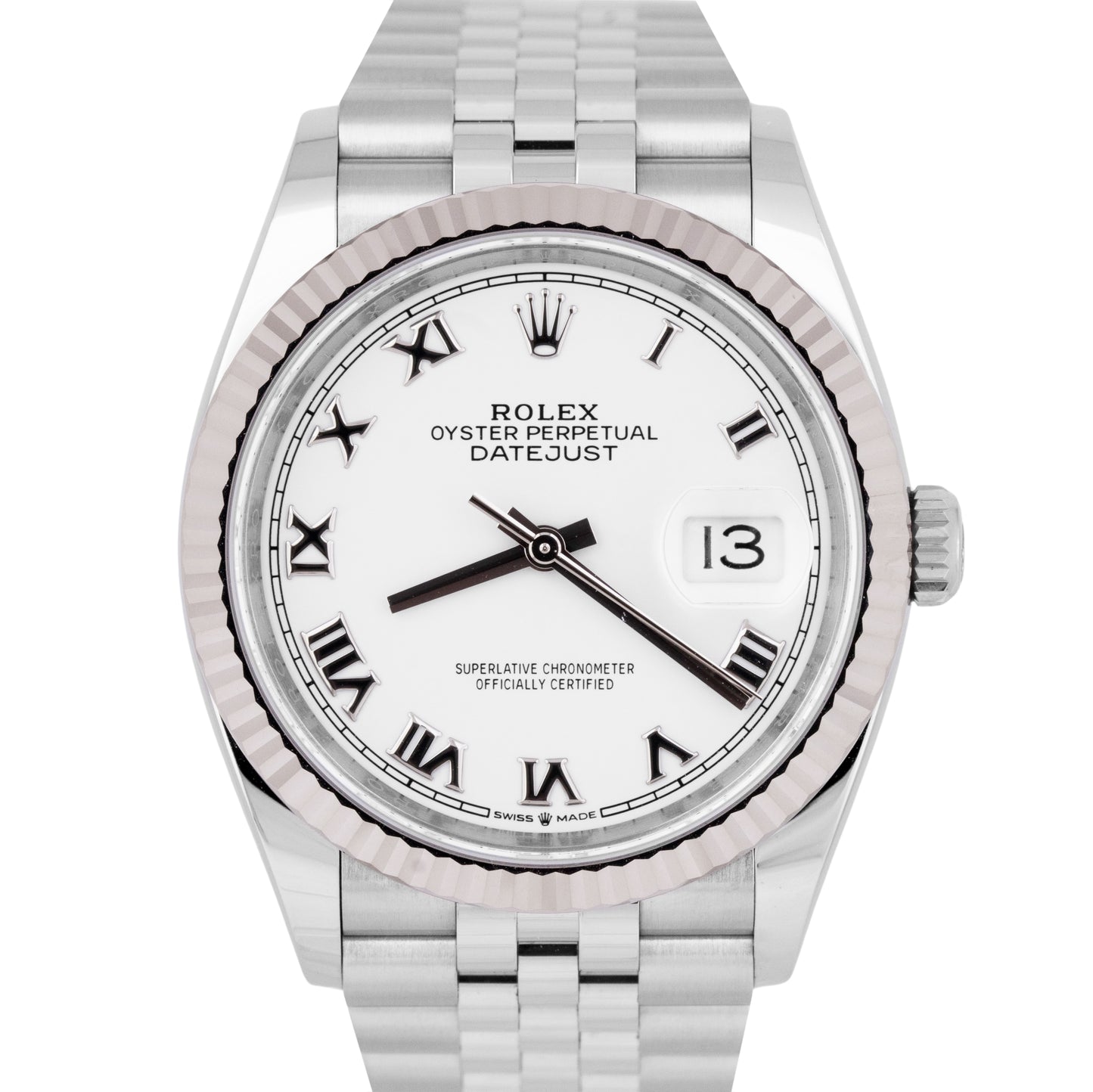 NEW MAR 2025 PAPERS Rolex DateJust 36mm WHITE ROMAN Steel Jubilee 126234 BOX