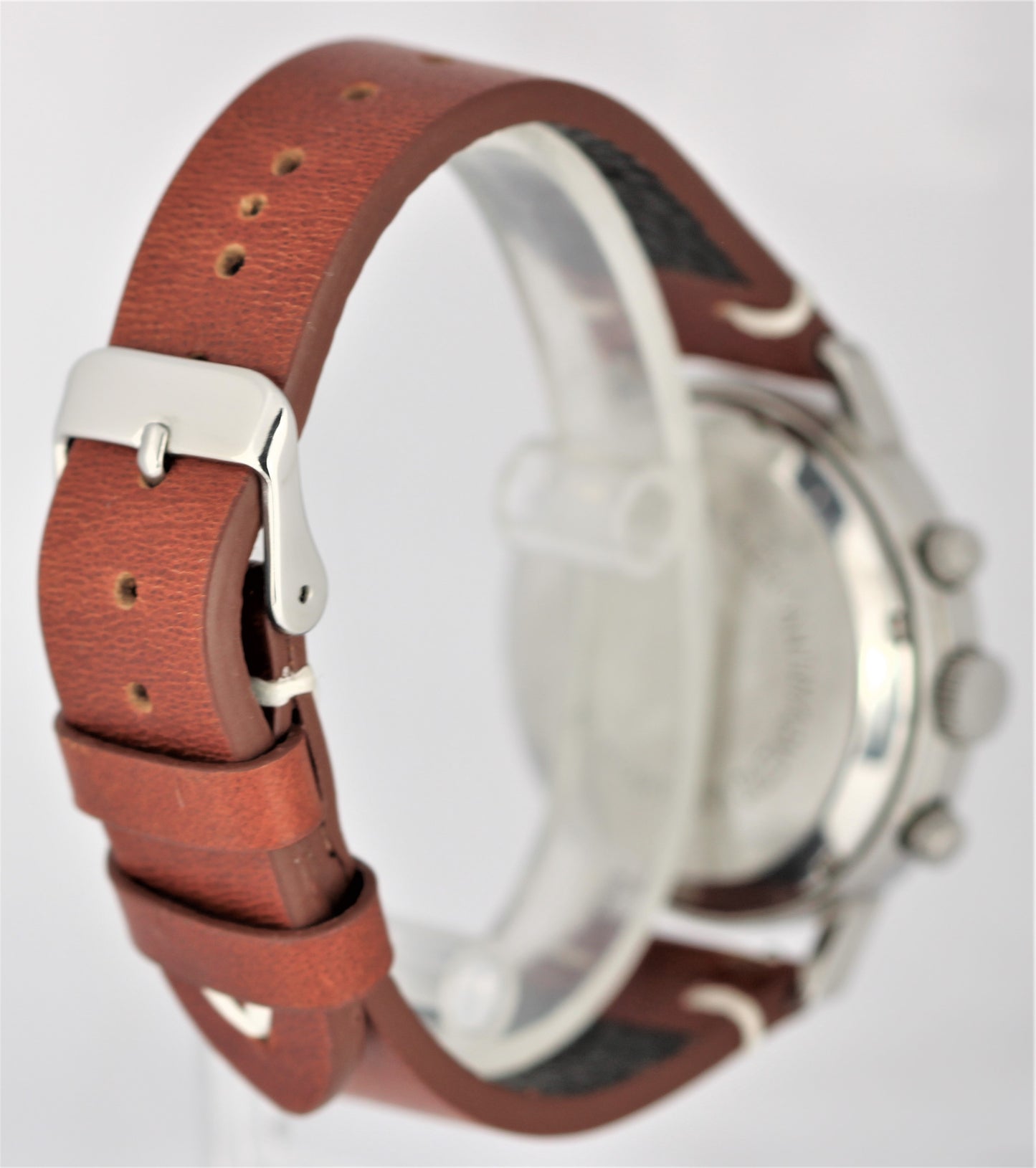 Vintage Wakmann Telemeter Mile Chronograph Steel Silver 37mm Leather Watch